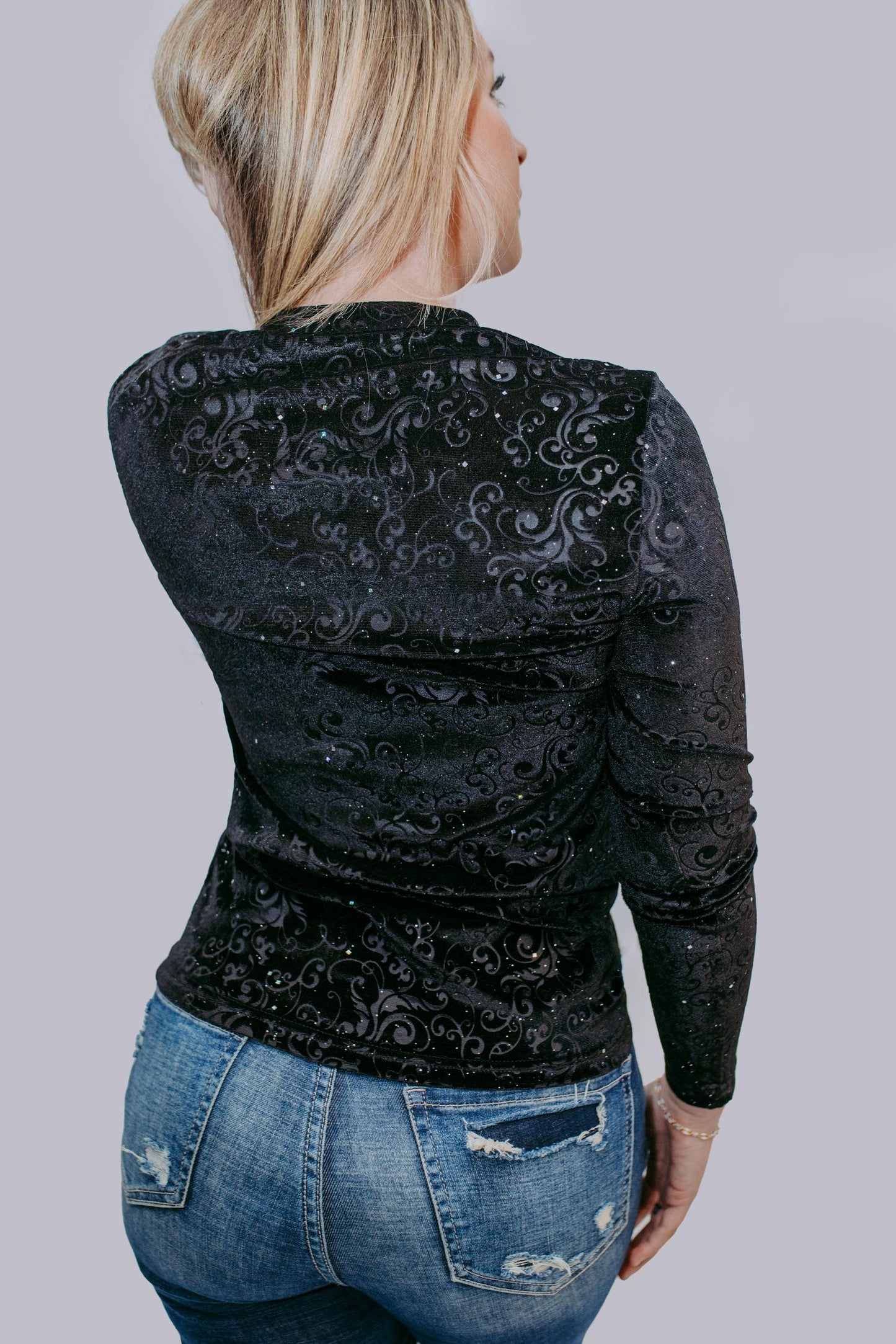 MK414 Tooled leather Velvet Mesh Top