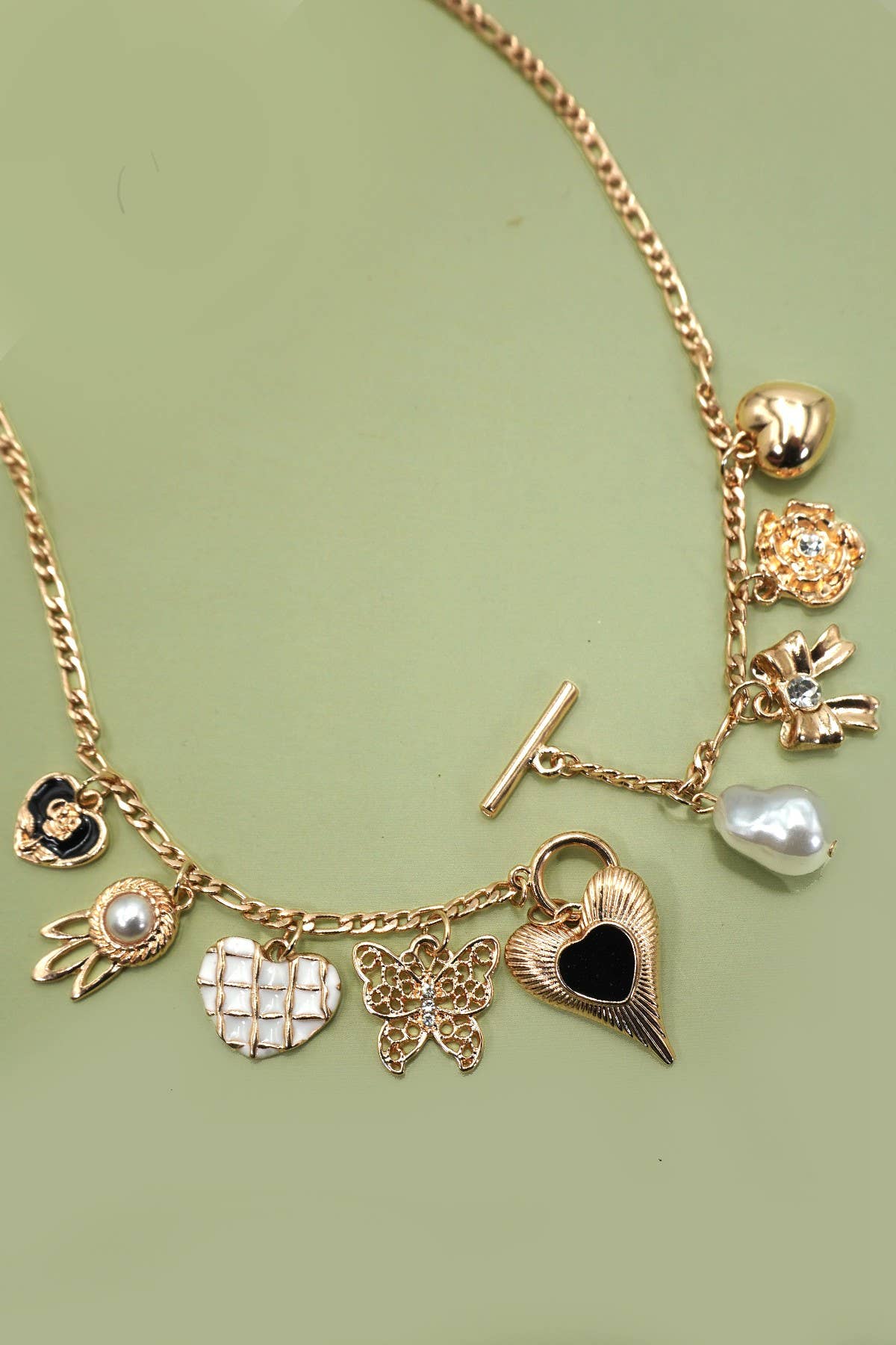 CHARM NECKLACE-HEART BOW PEARL FLOWER | 80N92315