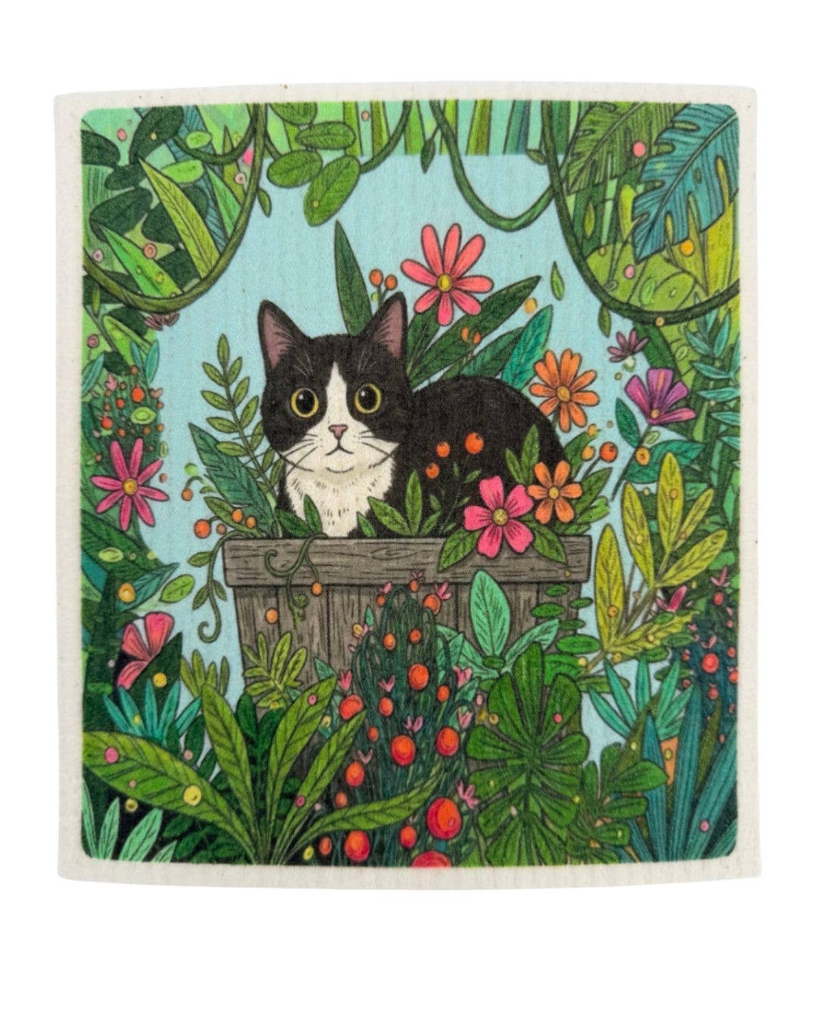 Cats with Plants - Set of 3 - Swedish Dishcloths