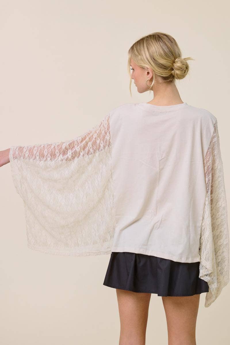Leopard Peace Vintage Graphic Lace Wing Oversized Top