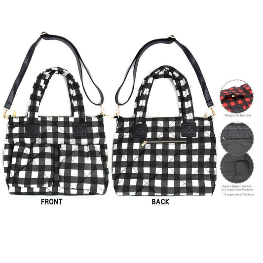 Buffalo Check Puffer Tote Bag: Black