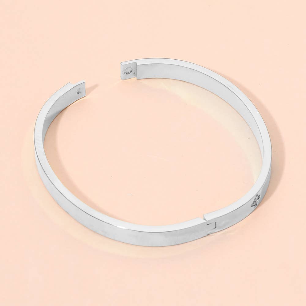 Stainless Steel CZ Stone Accent Hinged Bangle Bracelet