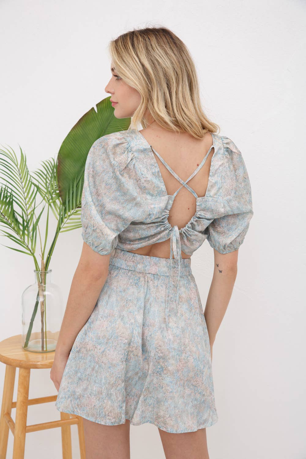 31365SET - Woven Round Tunnel Back Tie Elastic Skort Set