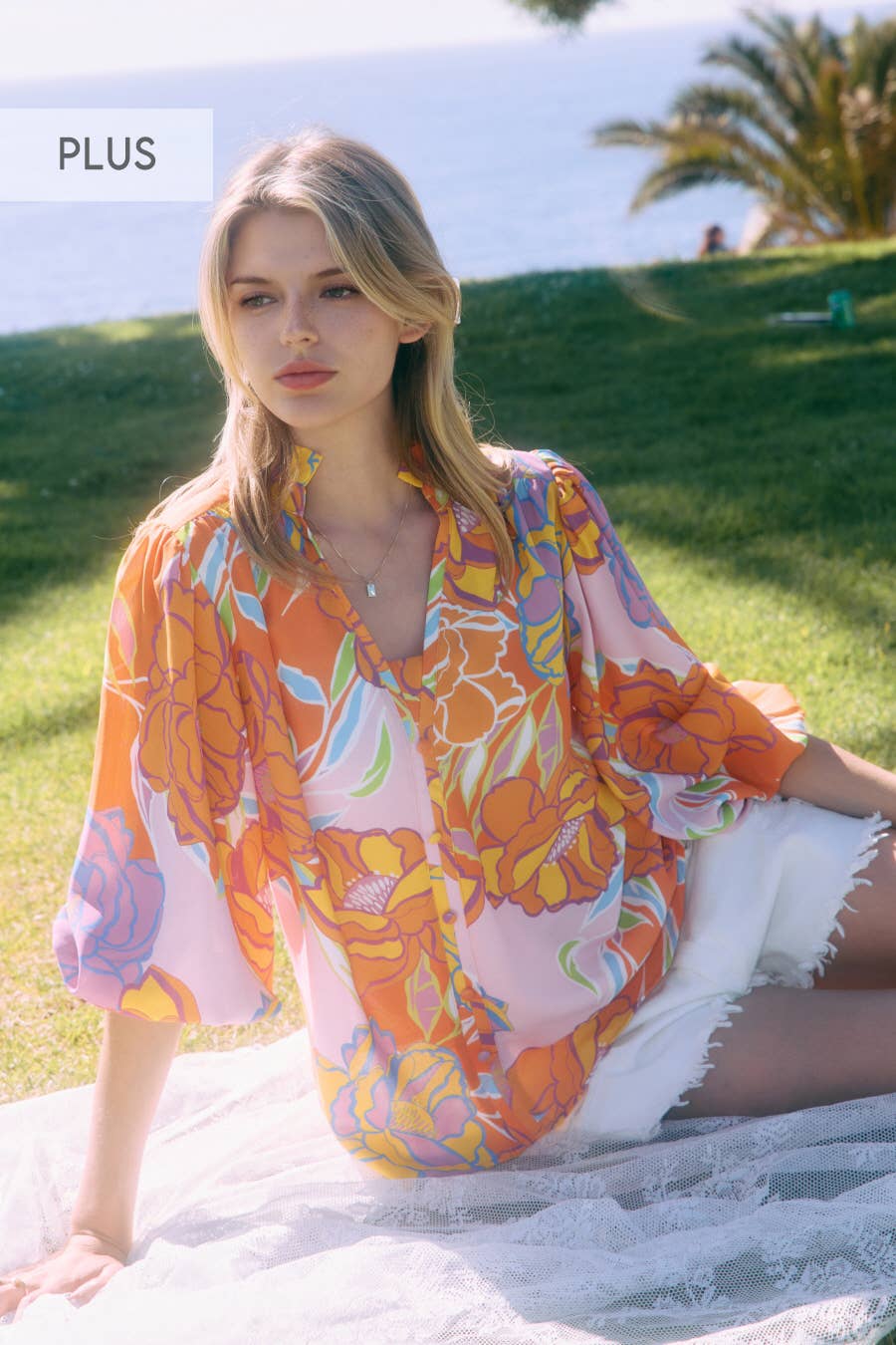 Plus Floral Printed 3/4 Sleeve Blouse
