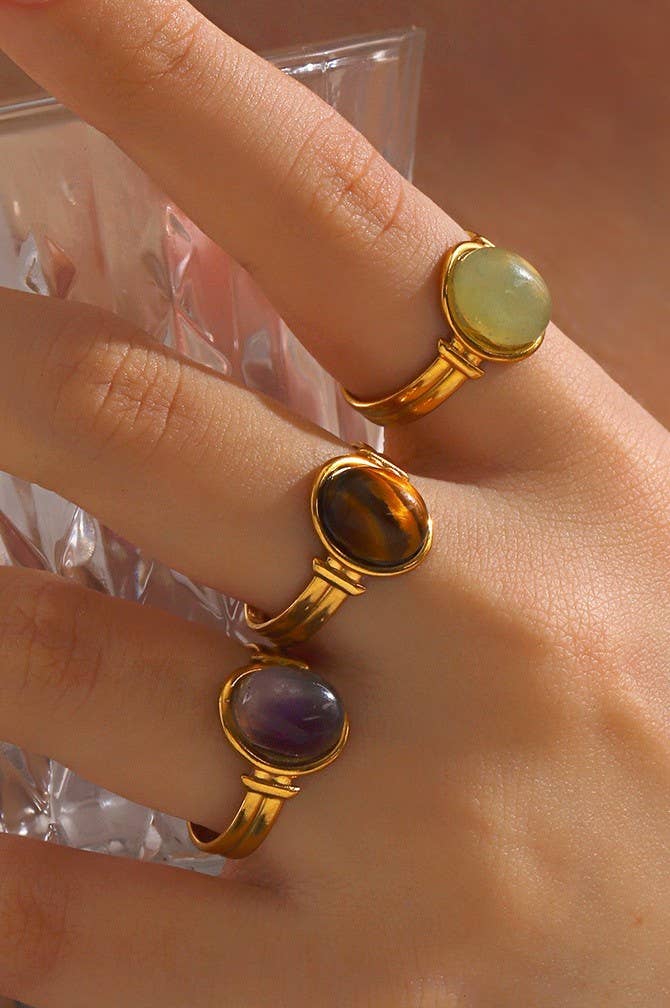 18K STAINLESS STEEL TARNISH FREE STONE RING | 40R121: JADE