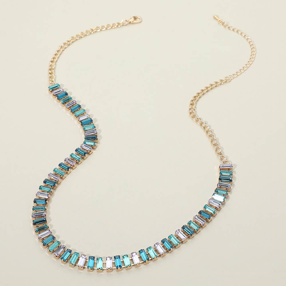 J15. Baguette Stone Cluster Link Accent Necklace