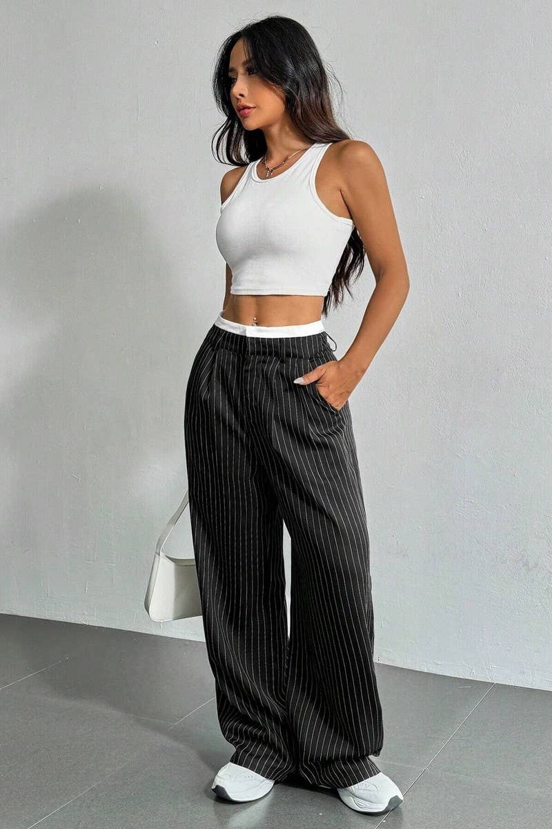 STRIPED LOOSE STRAIGHT-LEG TROUSERS