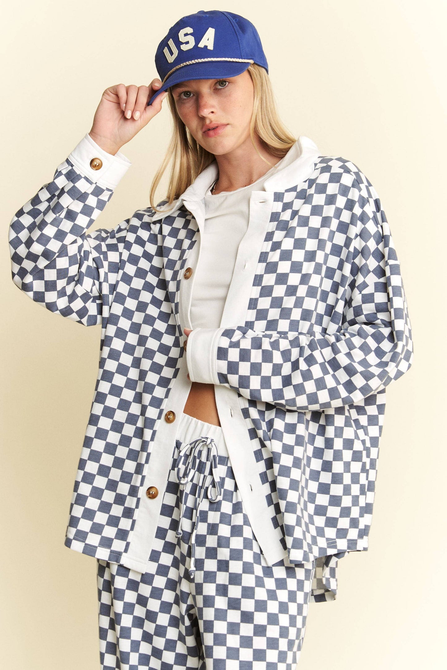 CHECKERED COLLARED BUTTON DOWN OVERSIZED TOP JJT6371