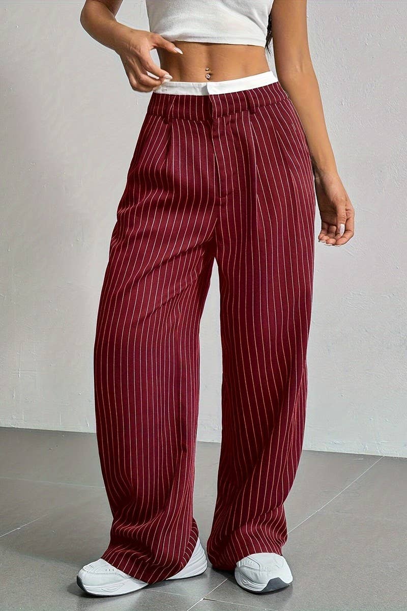 STRIPED LOOSE STRAIGHT-LEG TROUSERS