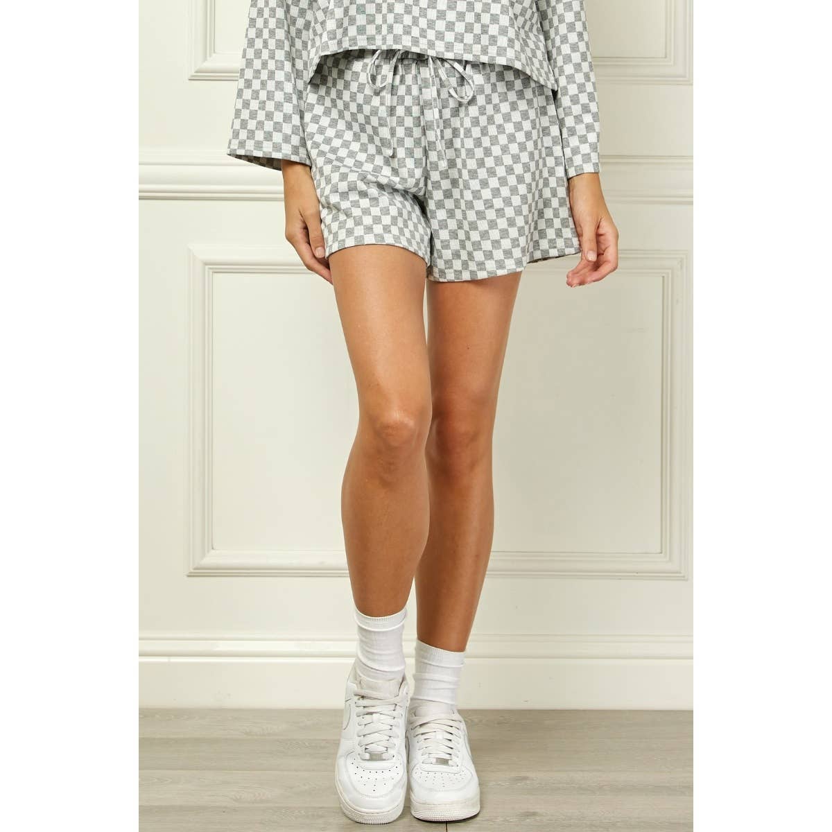 Checker Jersey Drawstring Short : Brown / L