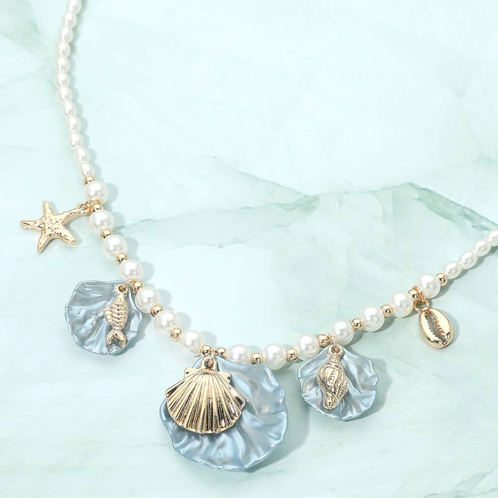 J16. Seashell Ocean Themed Charm Necklace