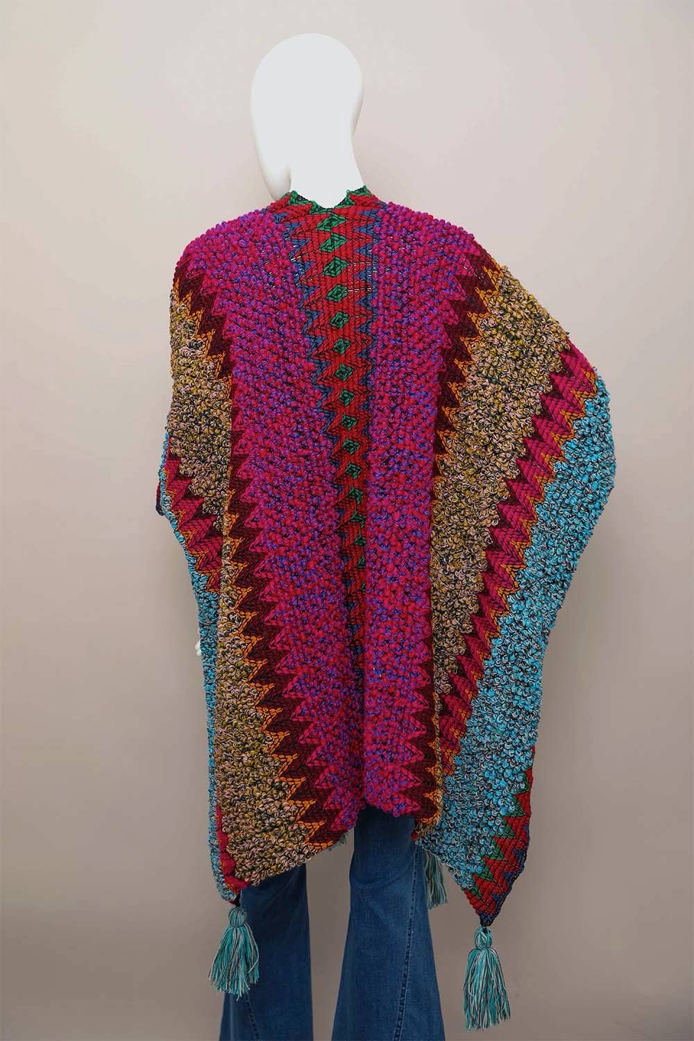 Cowgirl Colorful Crochet Ruana - Long & Plush: Maroon