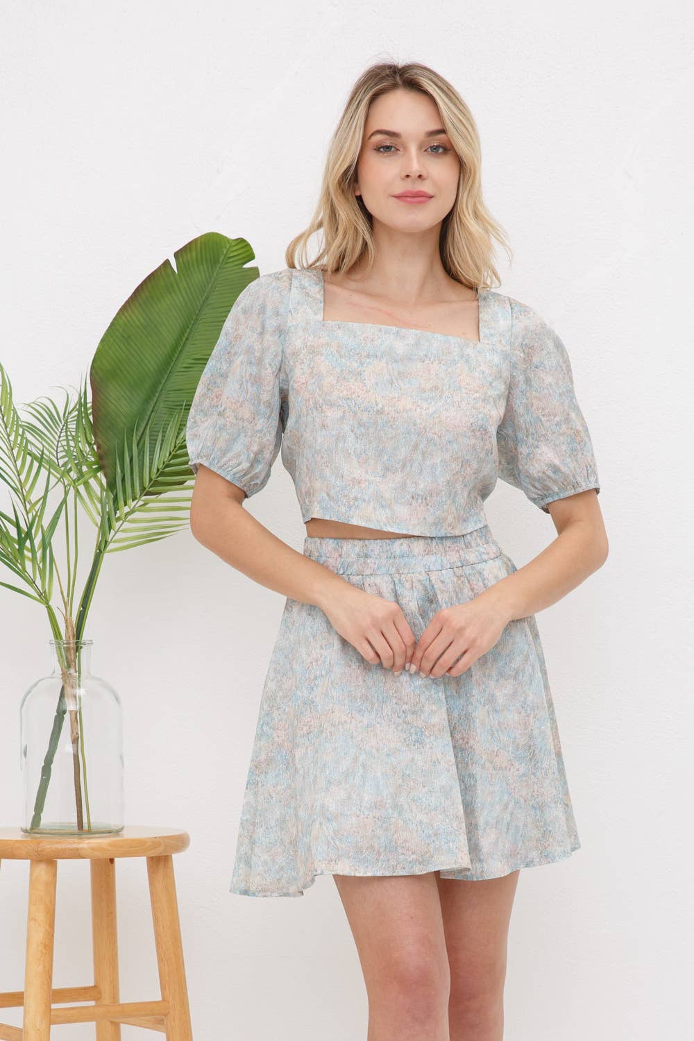 31365SET - Woven Round Tunnel Back Tie Elastic Skort Set