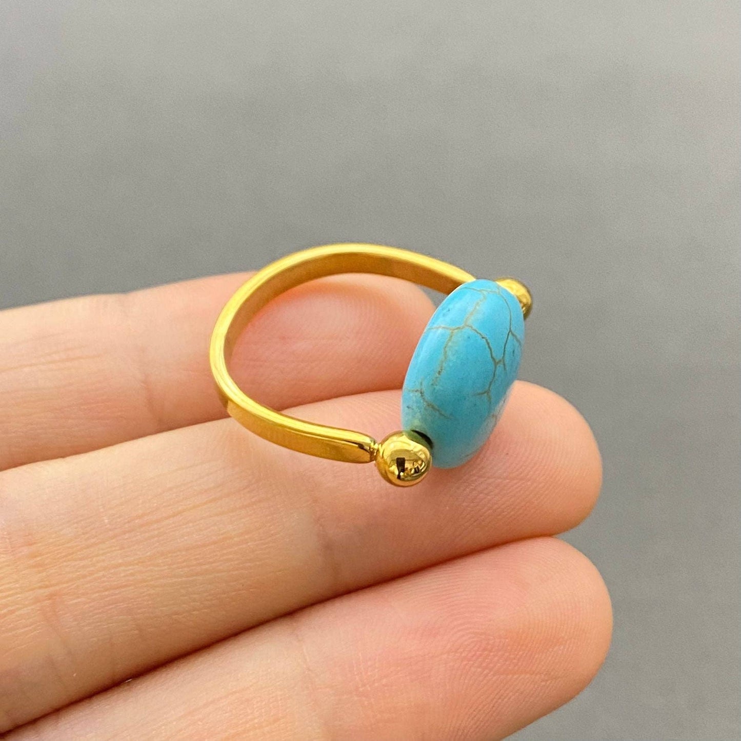 M8. Turquoise 18K Gold Plated Stainless Steel Spin Ring