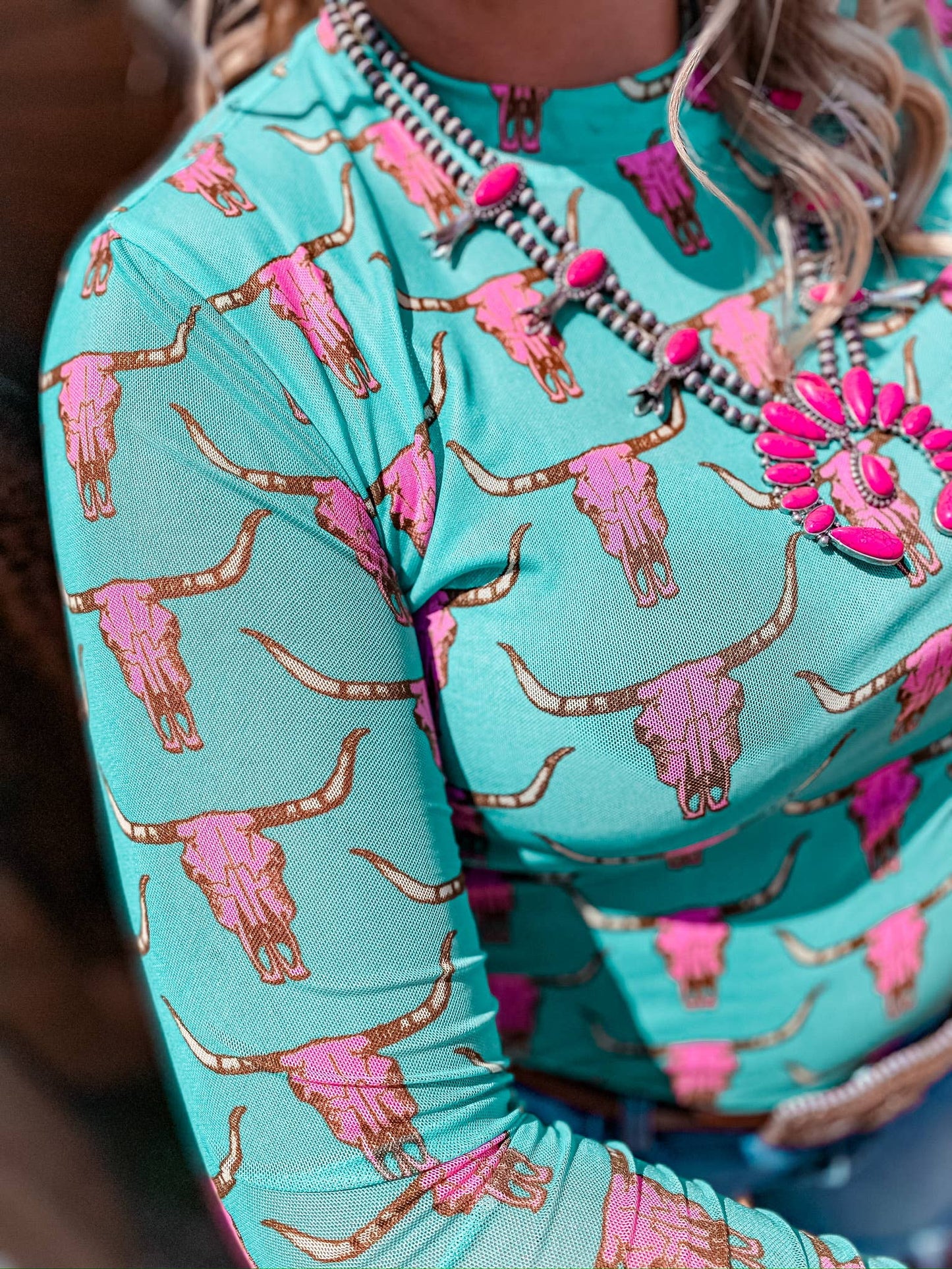 MK165 Cow Skull Cute Heifer LS Mesh Top