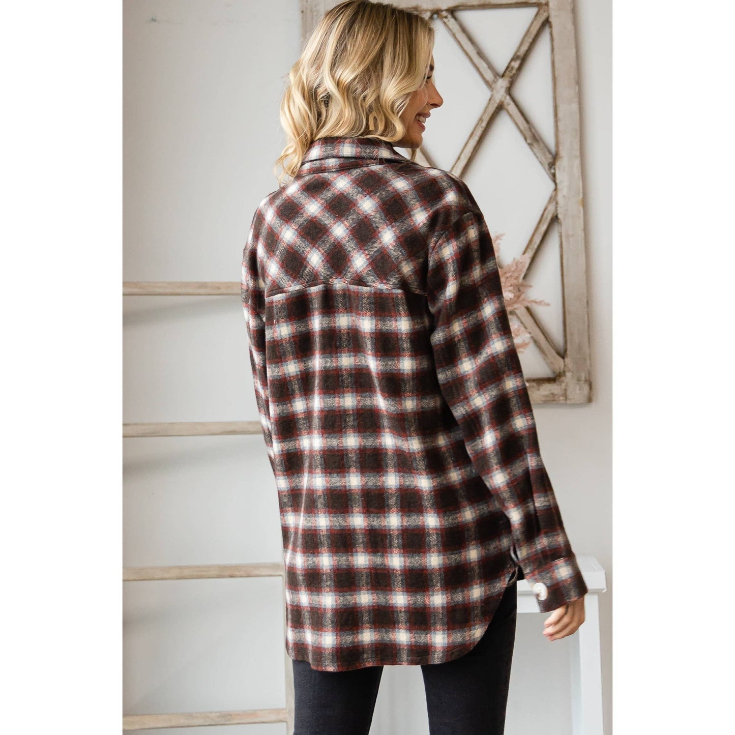VJ71471 - Classic Plaid Shirts Jacket: Brown Combo / L