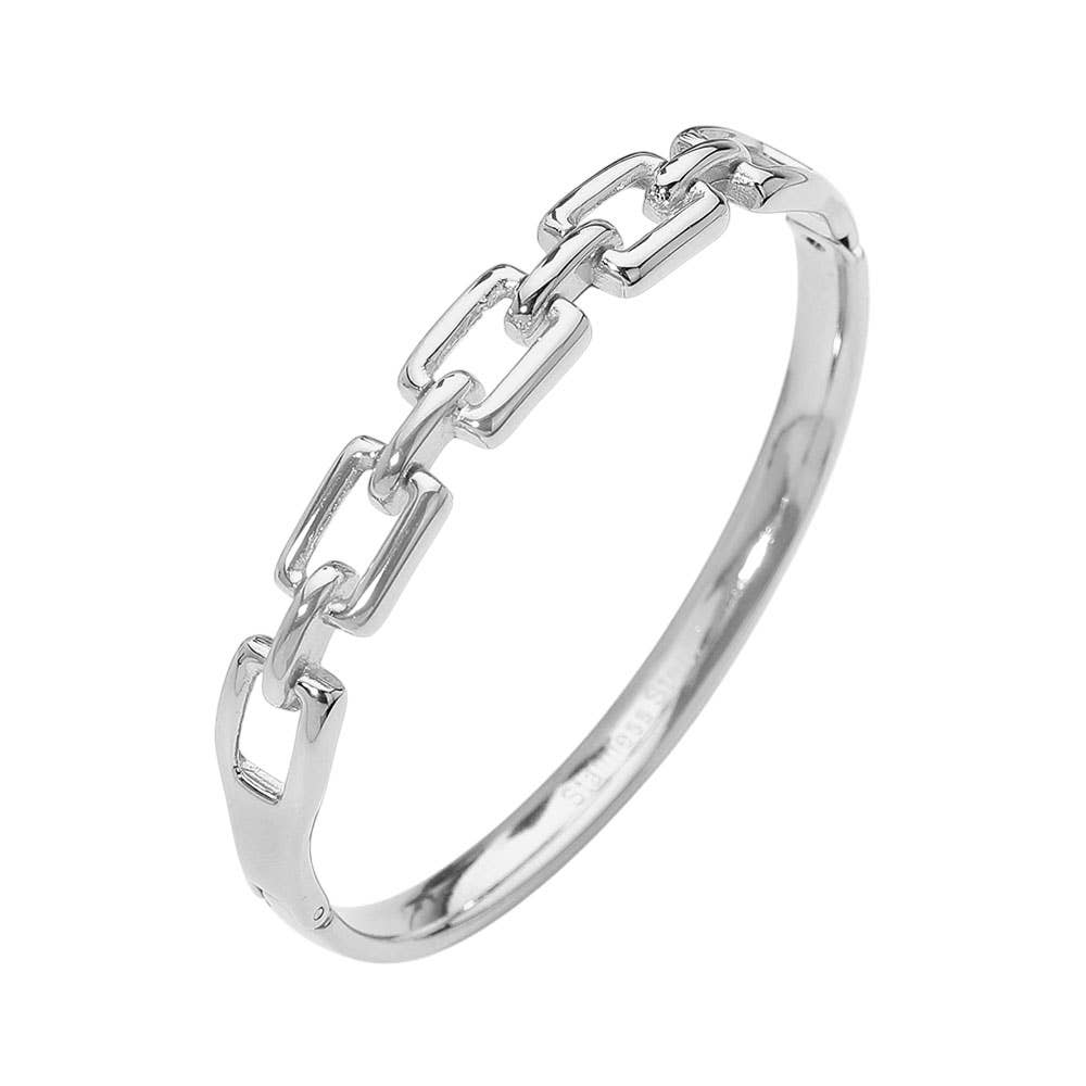 Stainless Steel Chain Link Hinged Bangle Bracelet