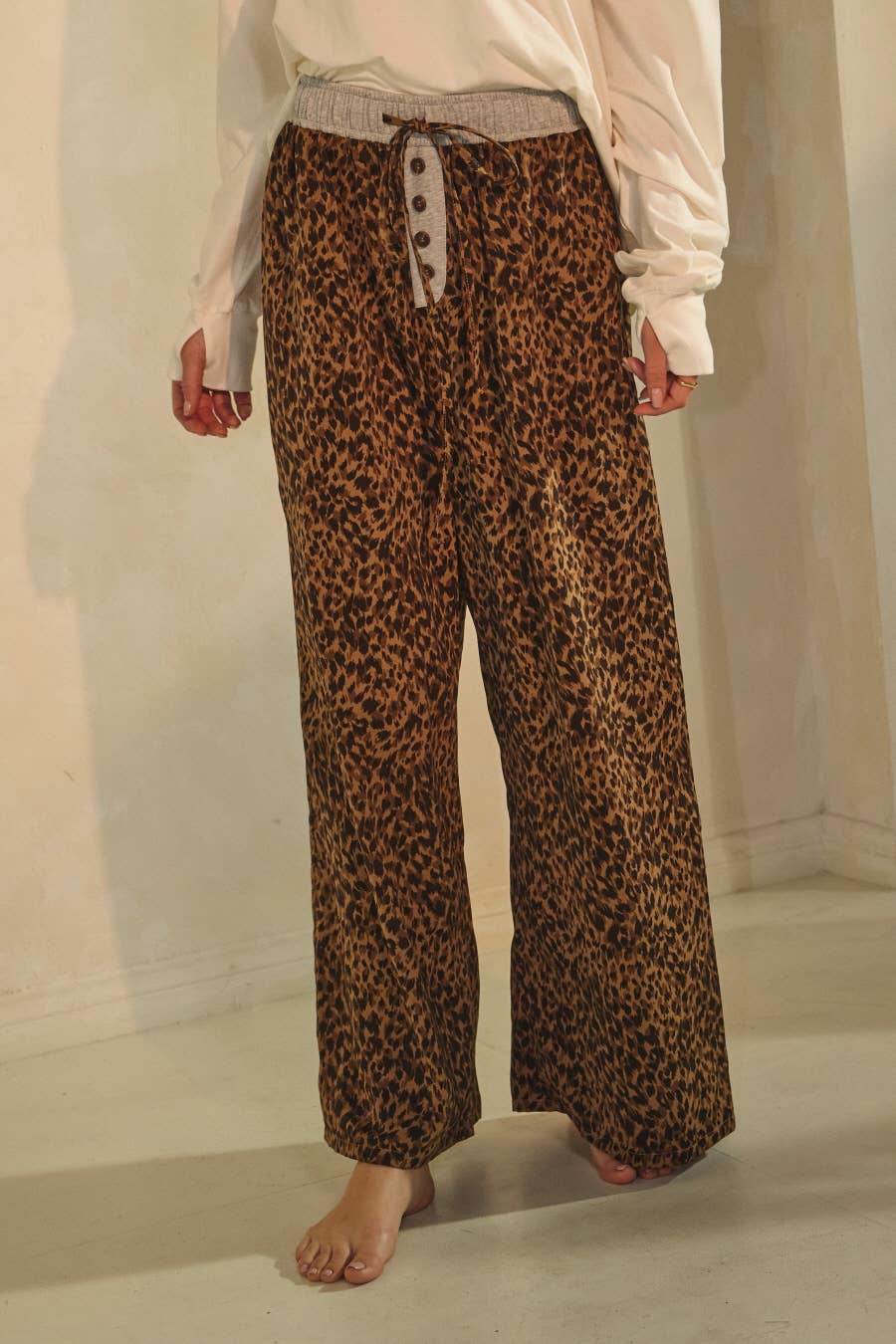 Leopard Print Wide-leg Pants: Brown Leopard / S