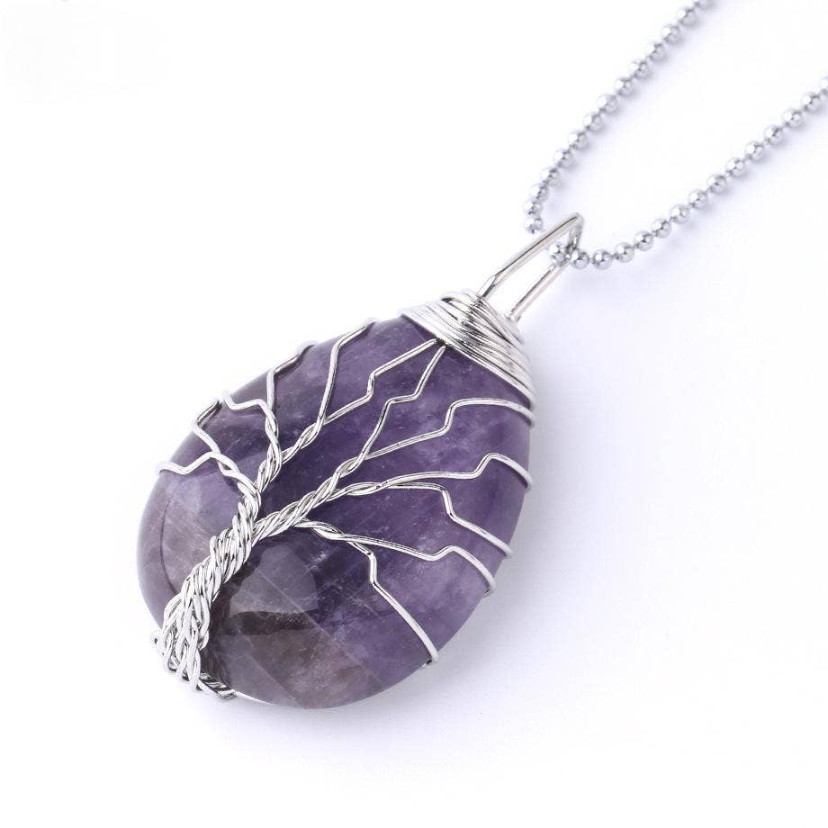 Natural Stone Winding Drop-shaped Crystal Pendant Necklace