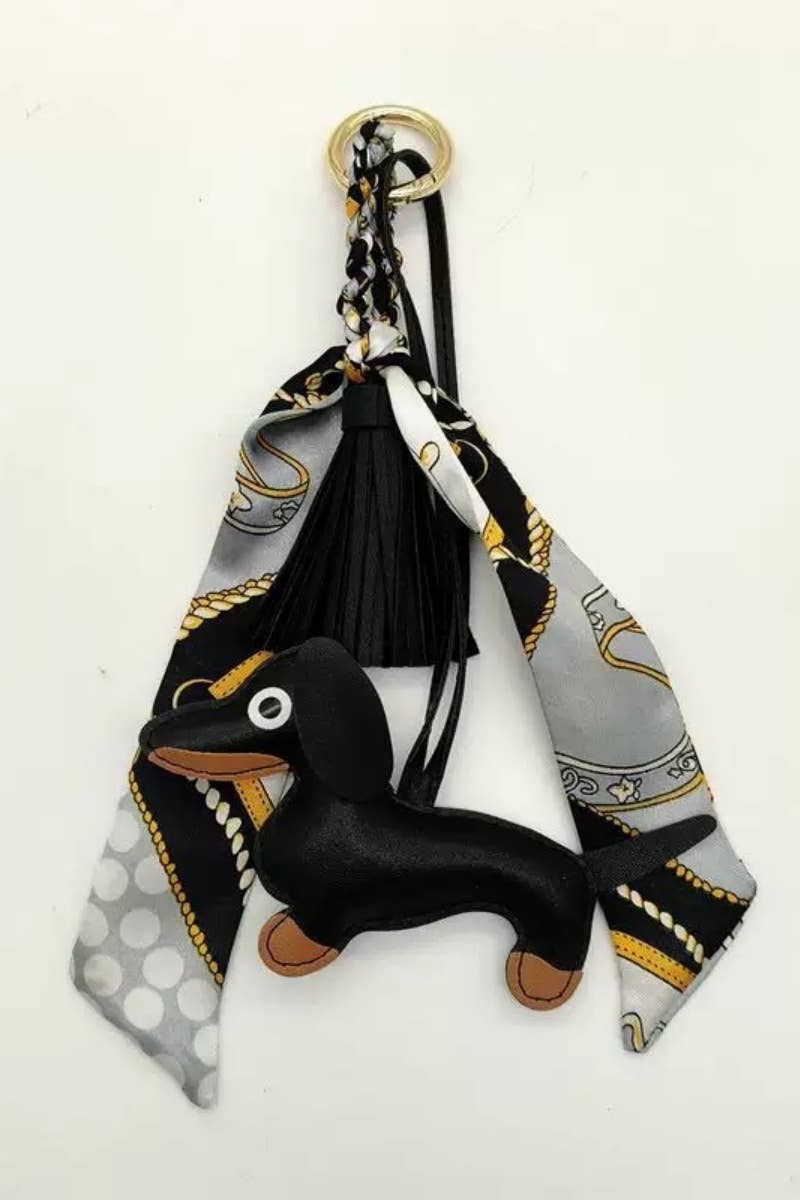 Dachshund Leather Bag Charm Fringed Bag Accessory