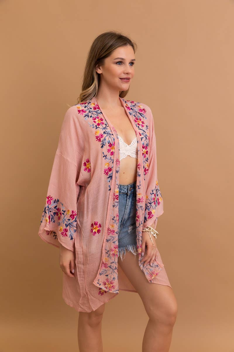 Floral Embroidered Anemone Kimono