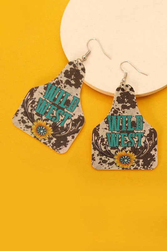 WESTERN PRINT PU LEATHER EARRINGS | 40E244: WILD WEST