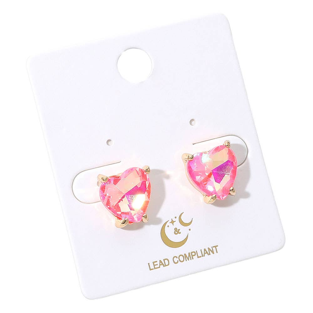 J37. Heart Stone Cushion Stud Earrings