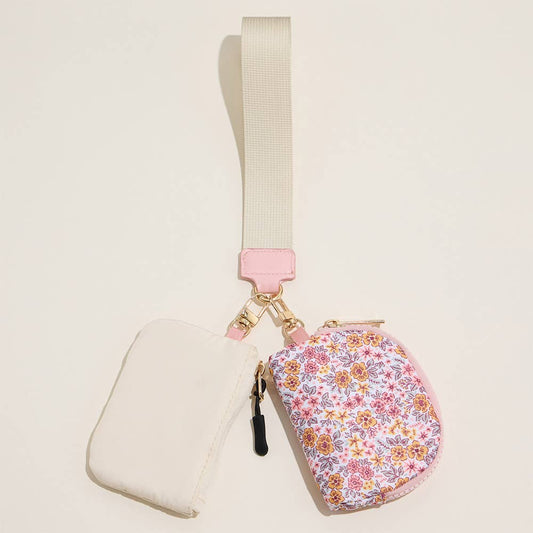 Flower Pattern Compact Dual Pouch with Strap