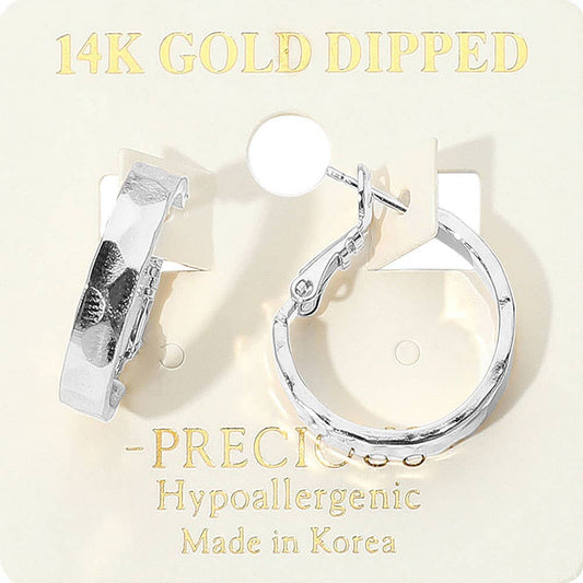 14K Gold Dipped Hypoallergenic Textured Hoop Earrings: Gold