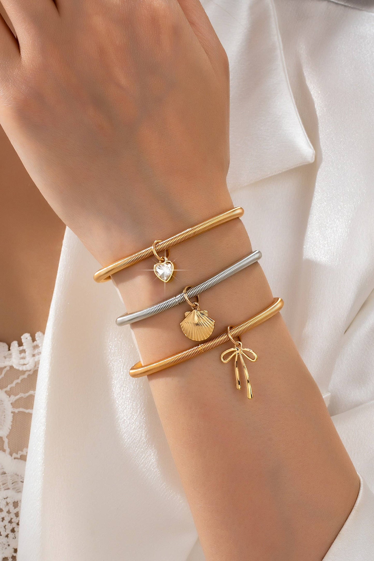 Mixed-Metal Coil Bracelet  with Charm Set | 80B1710
