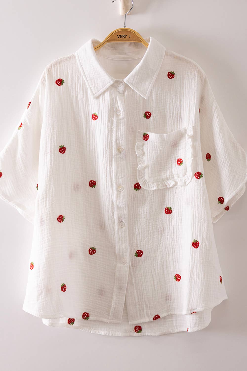 MFruit Embroidery Oversized Gauze Shirt Top
