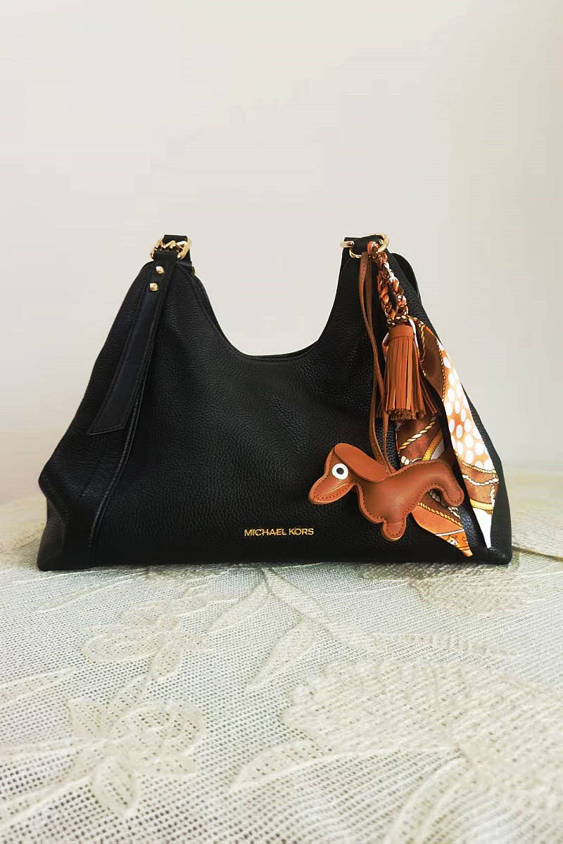 Dachshund Leather Bag Charm Fringed Bag Accessory