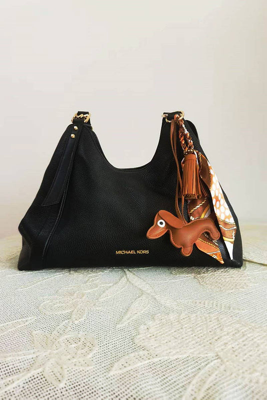 Dachshund Leather Bag Charm Fringed Bag Accessory