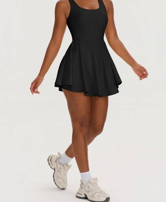 Athletic Tennis Dress Set Built In Shorts Open Back