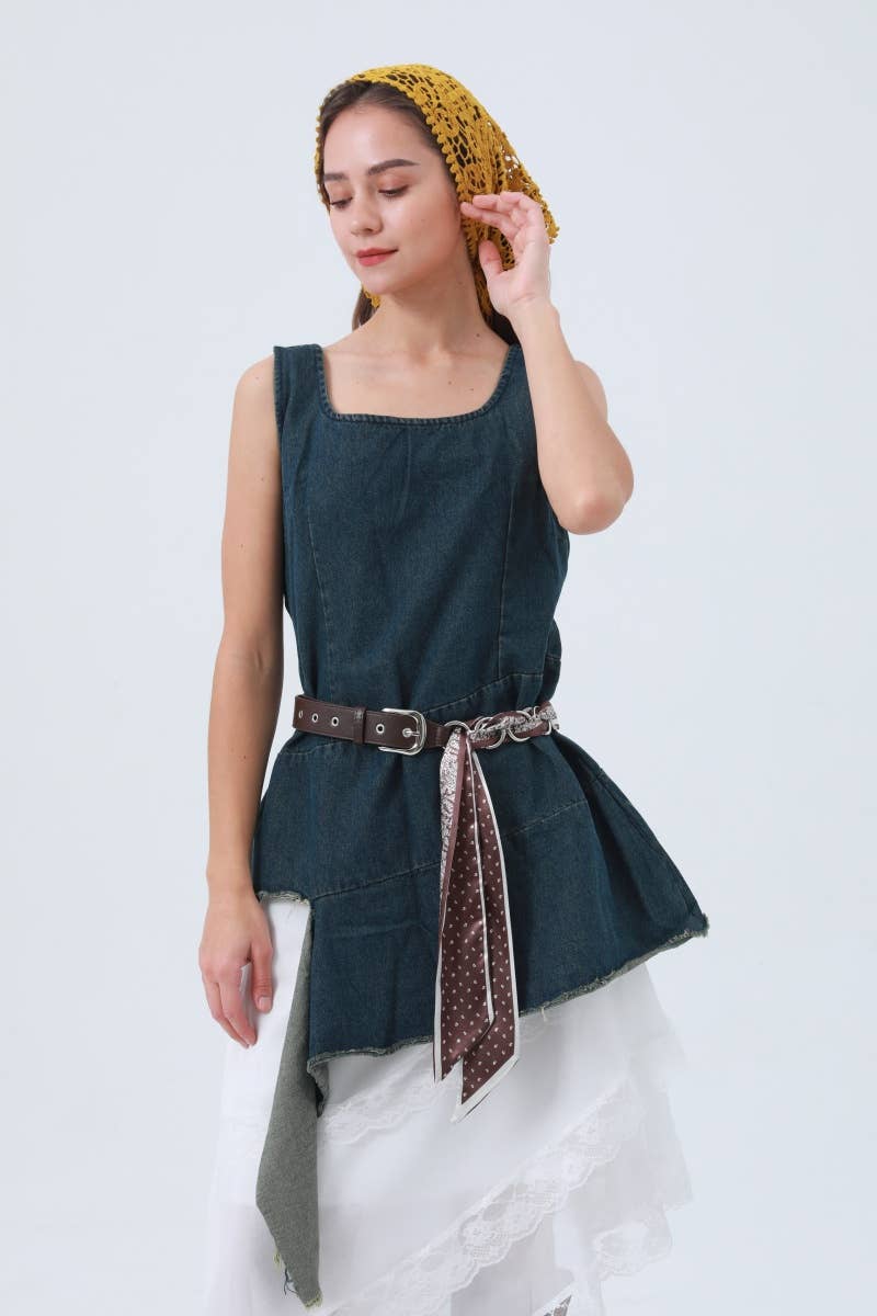 Studded Vegan Leather Belt – Satin Accent Waistband