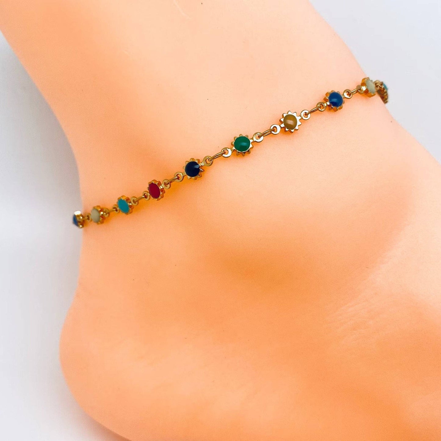 M27. Colored Enamel Small Sun Chain Anklet