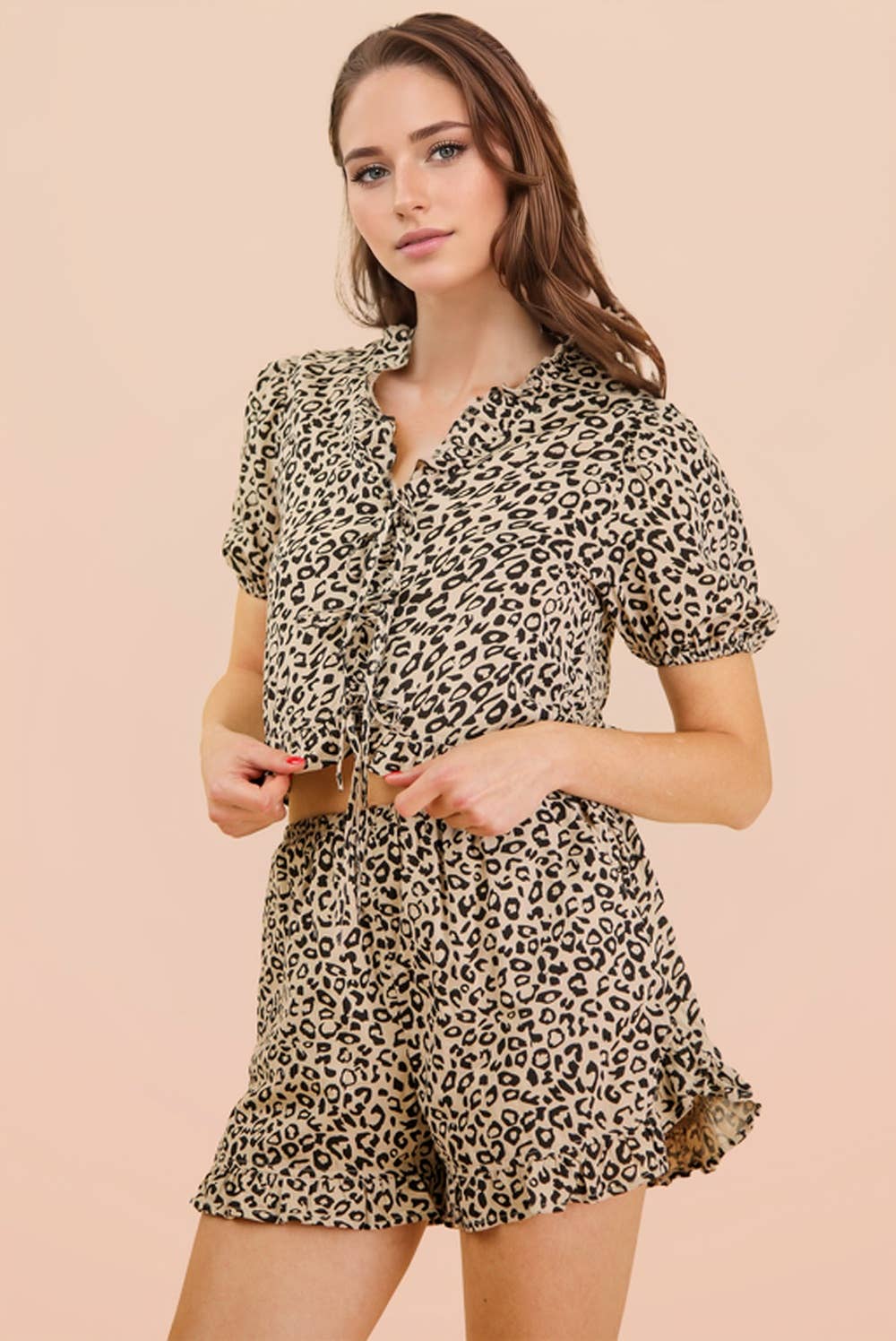 Leopard Print Woven Top & Shorts Set