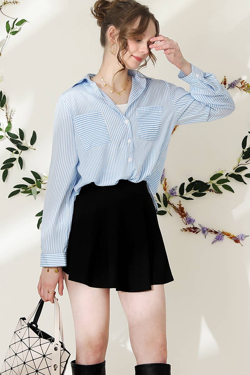 Striped Button Down Long Sleeve Collared Shirts