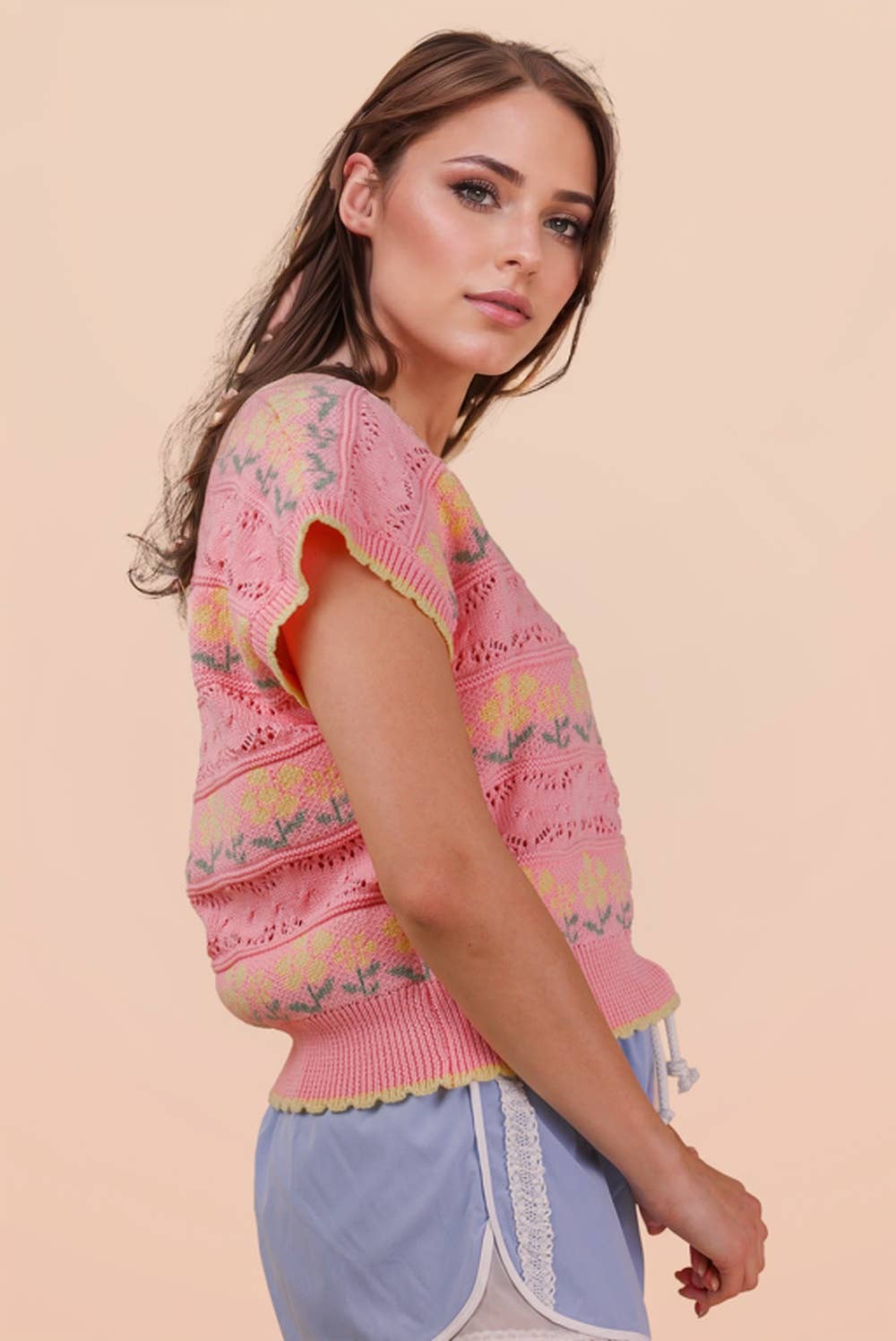 Very J Floral Graphic Knit Sweater Vest