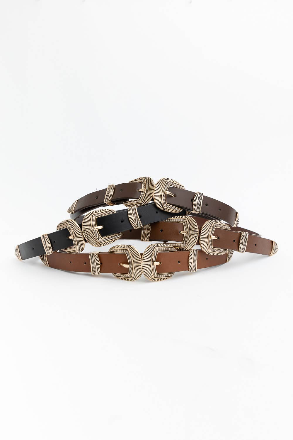Bestseller! - Double Buckle Faux Leather Western Style Belt