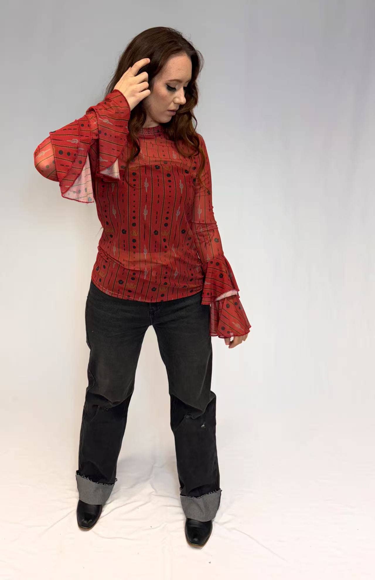 MK052 Crimson Desert Mesh Top