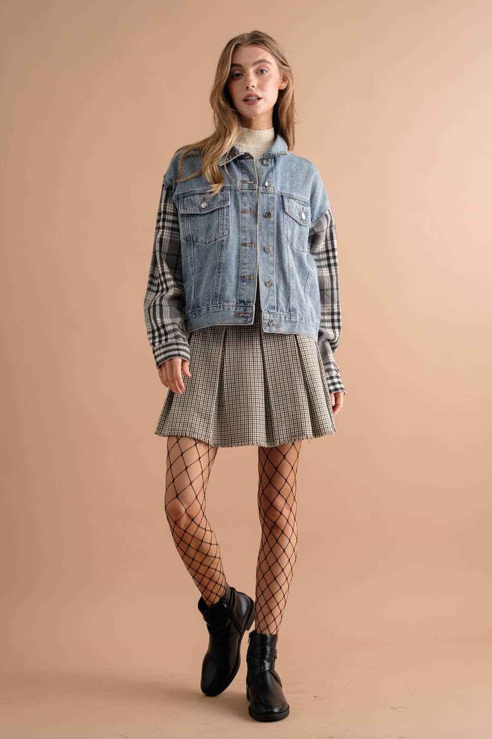 40034S - PLAID PLEATED SKIRT WITH SIZE ZIPPER OPENING