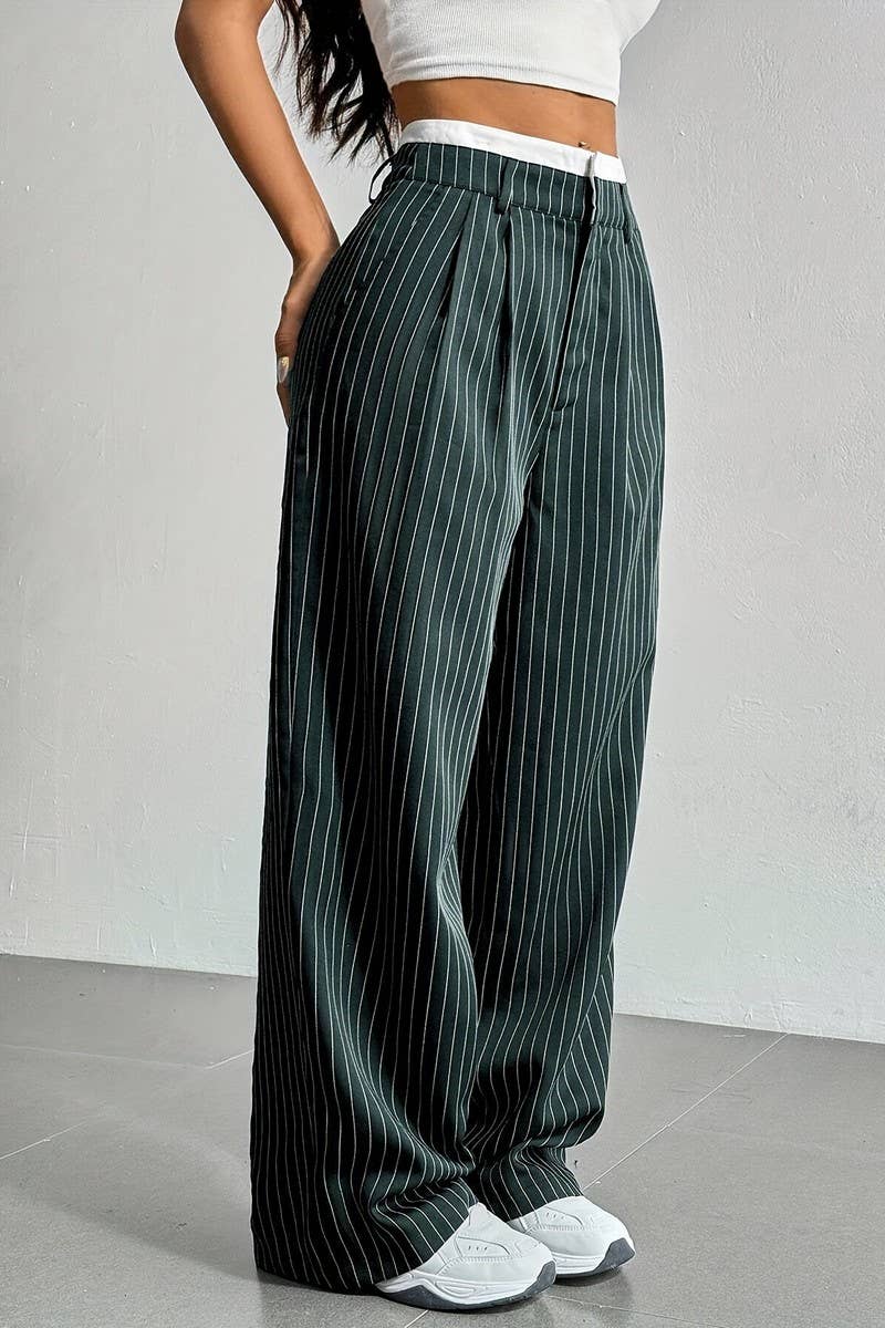 STRIPED LOOSE STRAIGHT-LEG TROUSERS