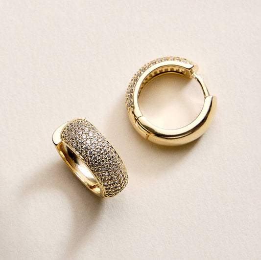 18K Gold Filled CZ Pave Huggie Hoop Earrings