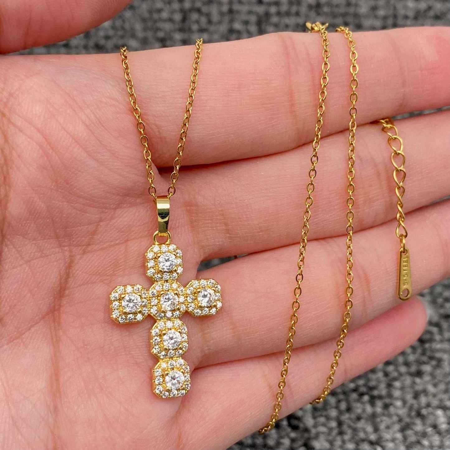 Multi Style Rhinestone & CZ Cross Charm Golden Necklace