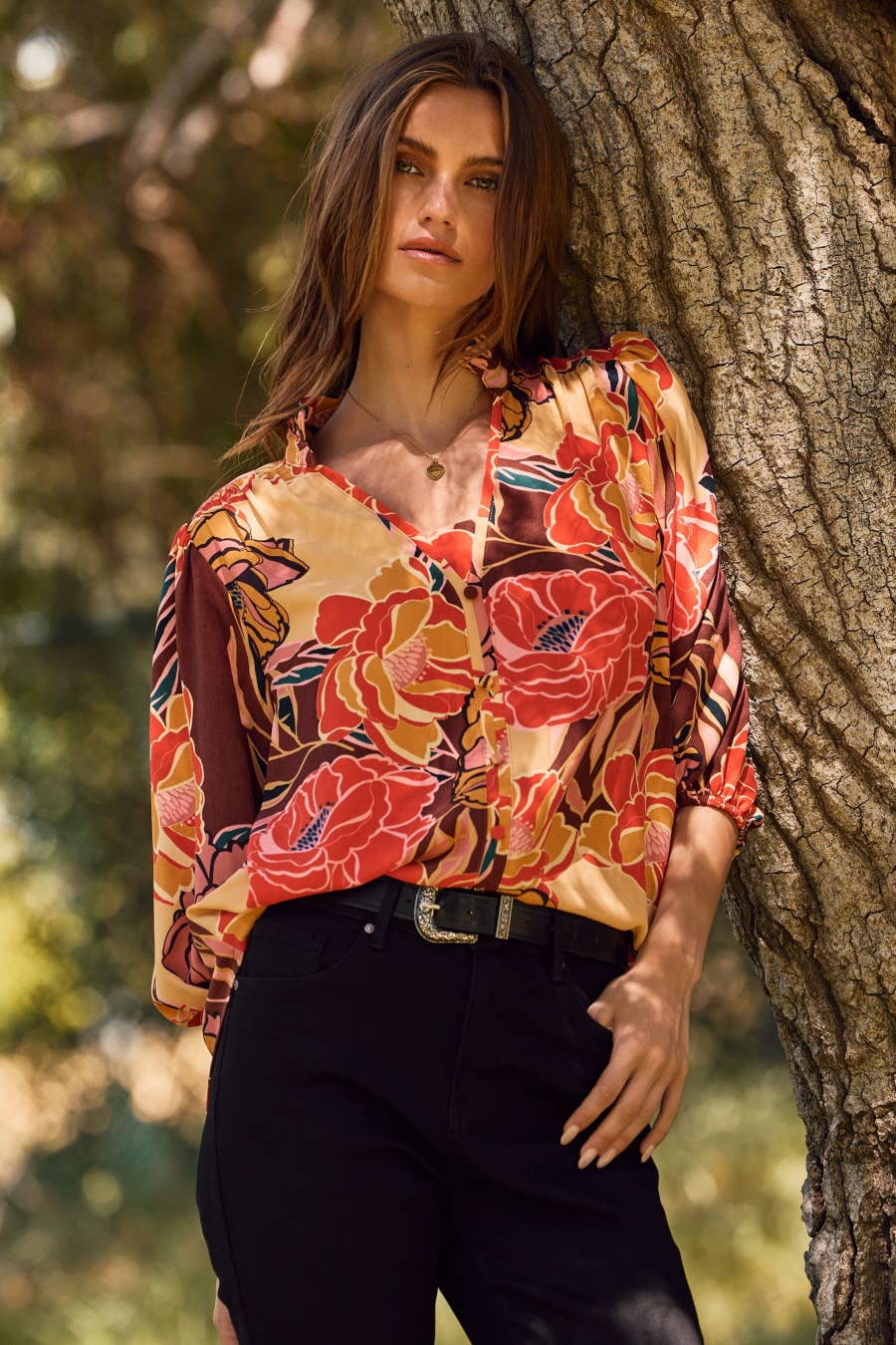 Plus Floral Printed 3/4 Sleeve Blouse