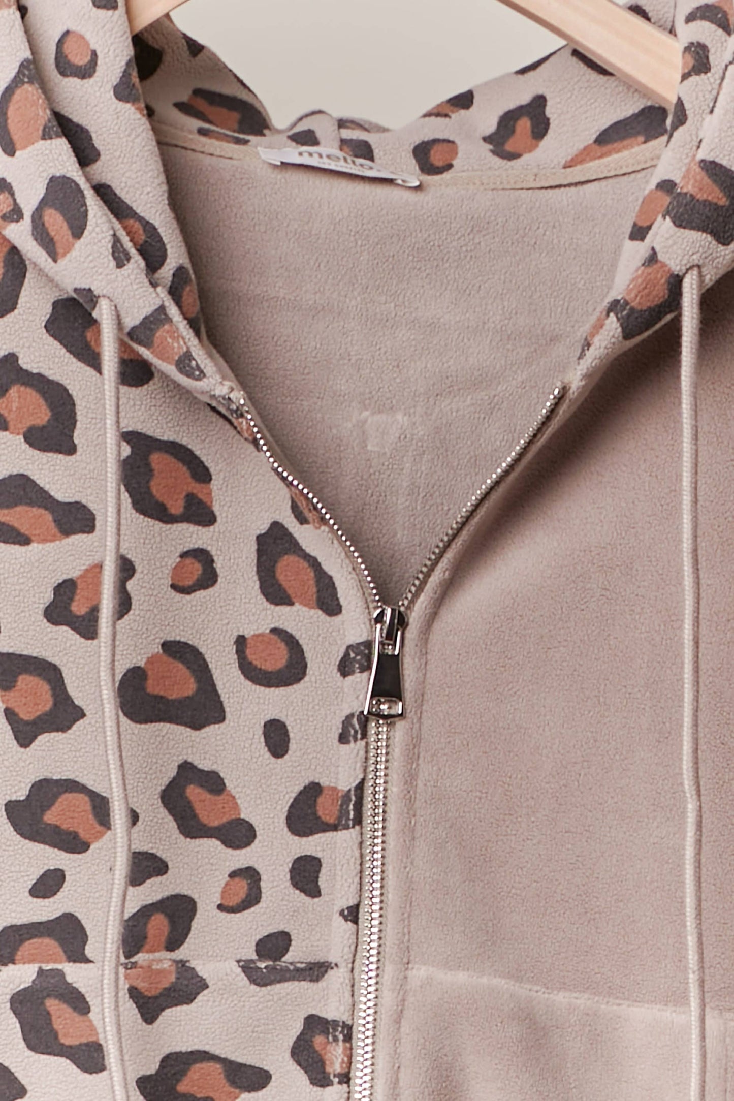 Zip Up hooded Sweatshirt with Leopard Print: Brown / S