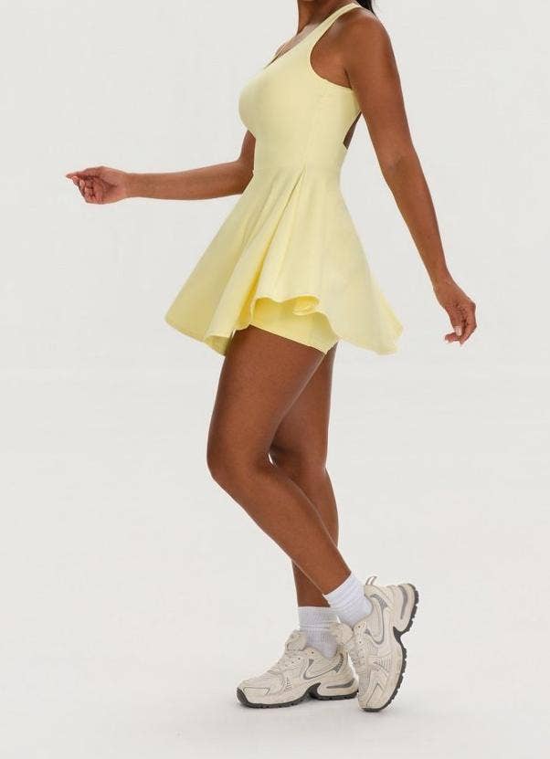 Athletic Tennis Dress Set Built In Shorts Open Back