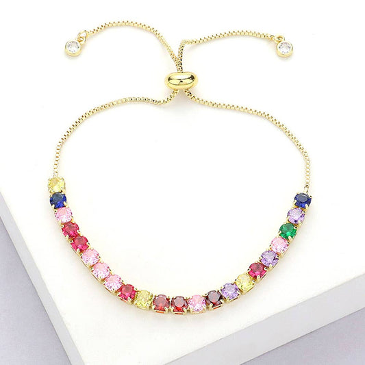 Stainless Steel Round CZ Tennis Chain Pull Tie Bracelet
