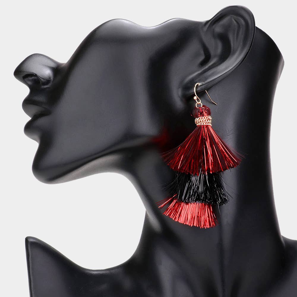 Game Day Triple Tassel Layered Dangle Earrings: M5